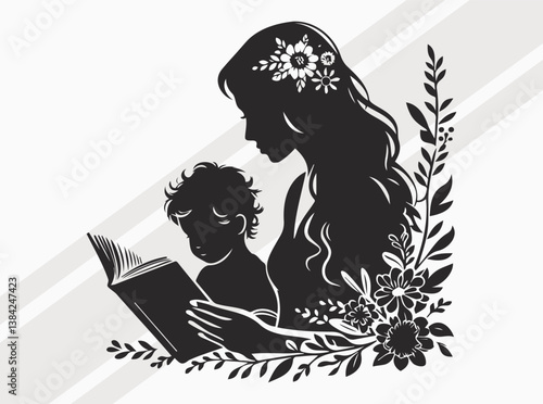 Mother Reading to Child Silhouette Depicting Love Education Bonding and Storytelling Moments