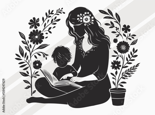 Mother Reading to Child Silhouette Depicting Love Education Bonding and Storytelling Moments