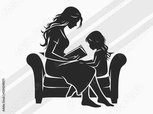 Mother Reading to Child Silhouette Depicting Love Education Bonding and Storytelling Moments