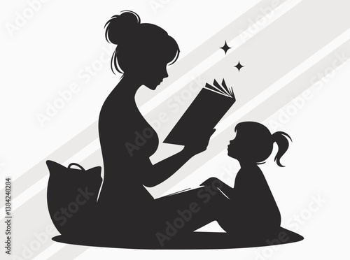 Mother Reading to Child Silhouette Depicting Love Education Bonding and Storytelling Moments