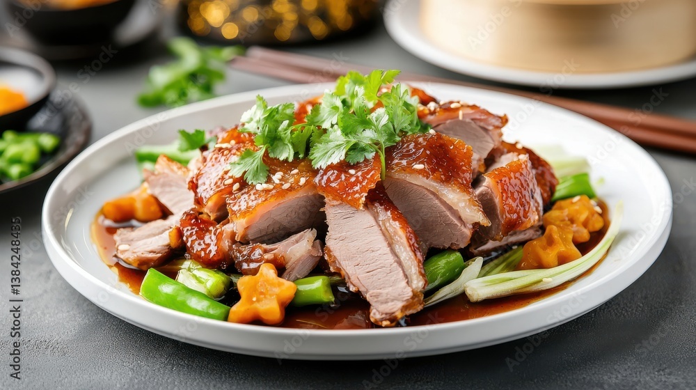 Deliciously Plated Meal Featuring Tender Meat and Fresh Vibrant Vegetables Deliciously Plated Meal Featuring Tender Meat and Fresh Vibrant Vegetables