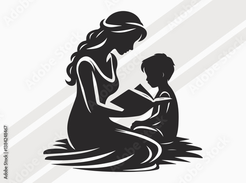 Mother Reading to Child Silhouette Depicting Love Education Bonding and Storytelling Moments