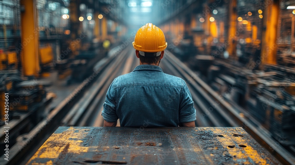 Industrial worker in factory, overseeing machinery Industrial worker in factory, overseeing machinery