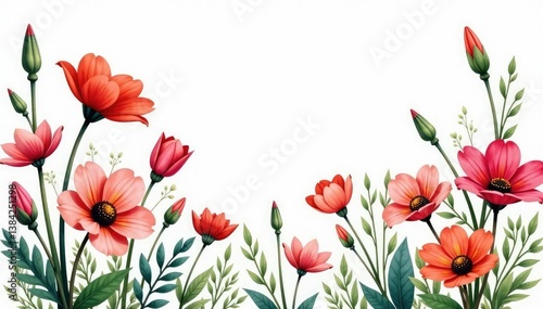 Intricate watercolor wildflowers, continuous design, colorful, botanical, purple