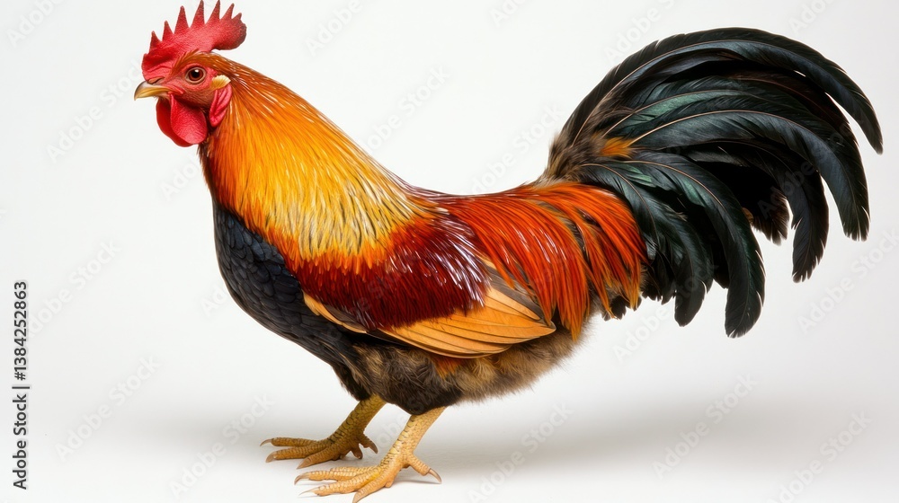 Fototapeta premium A Colorful Rooster Standing Proudly On A Bright White Background