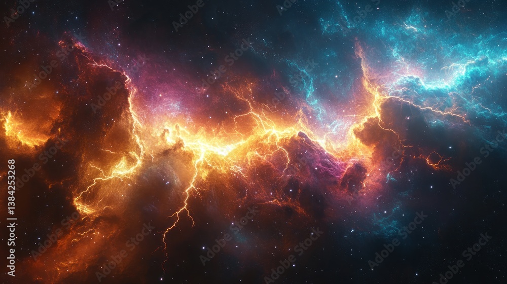 Cosmic nebula with vibrant orange, pink, and blue energy streams Cosmic nebula with vibrant orange, pink, and blue energy streams