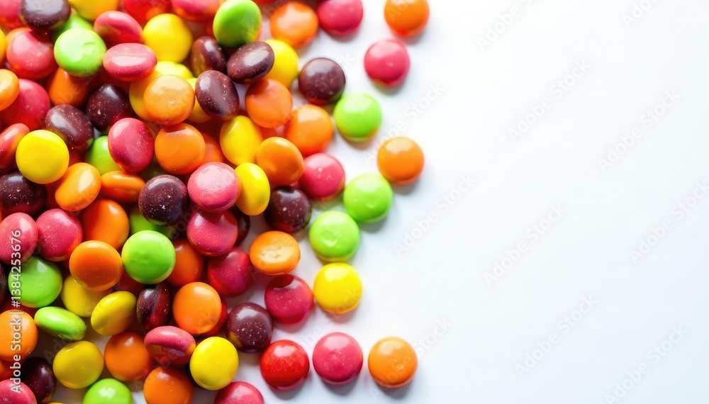 Obraz premium Pile of colorful candy and chips on white background, sweet, delicious food