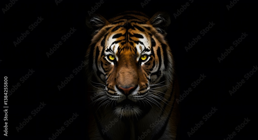 Fototapeta premium Tiger Staring Intensely on Black