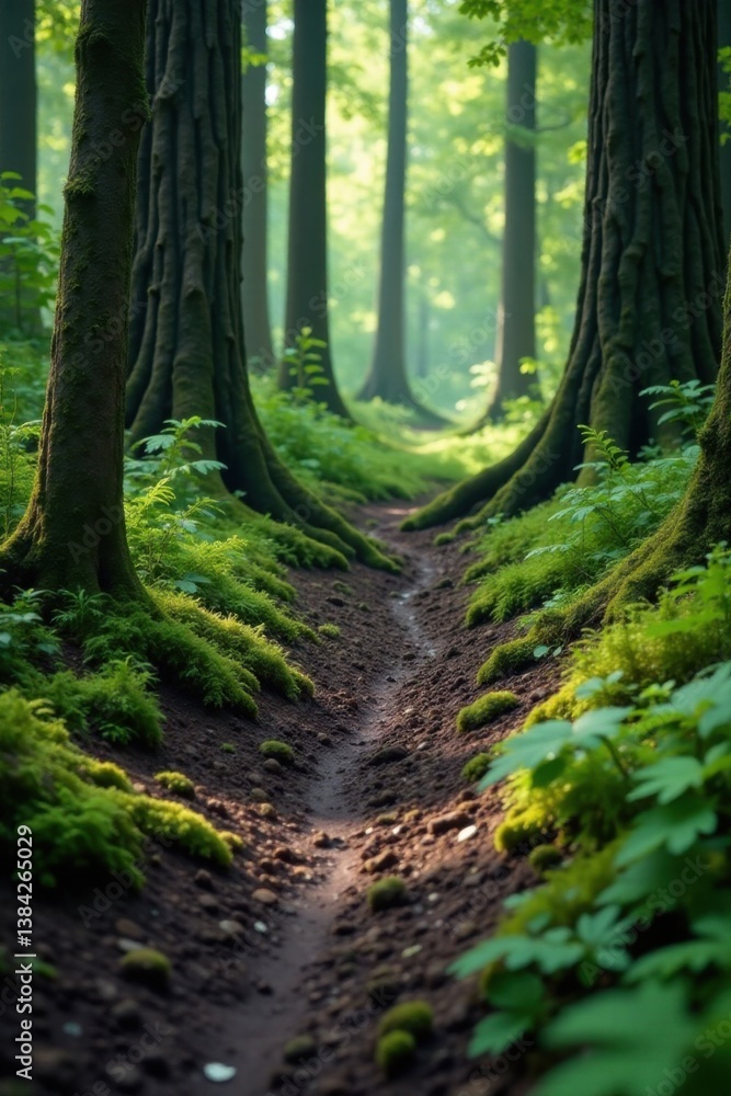 Muddy forest floor with moss and ferns, dark tree trunks and twisted roots, grunge texture, forest, dark Muddy forest floor with moss and ferns, dark tree trunks and twisted roots, grunge texture, forest, dark