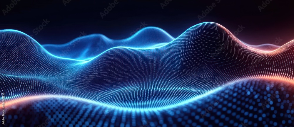 Fototapeta premium Futuristic Digital Landscape with Neon Blue Highlights Smooth Connection Grid Lines Abstract Background