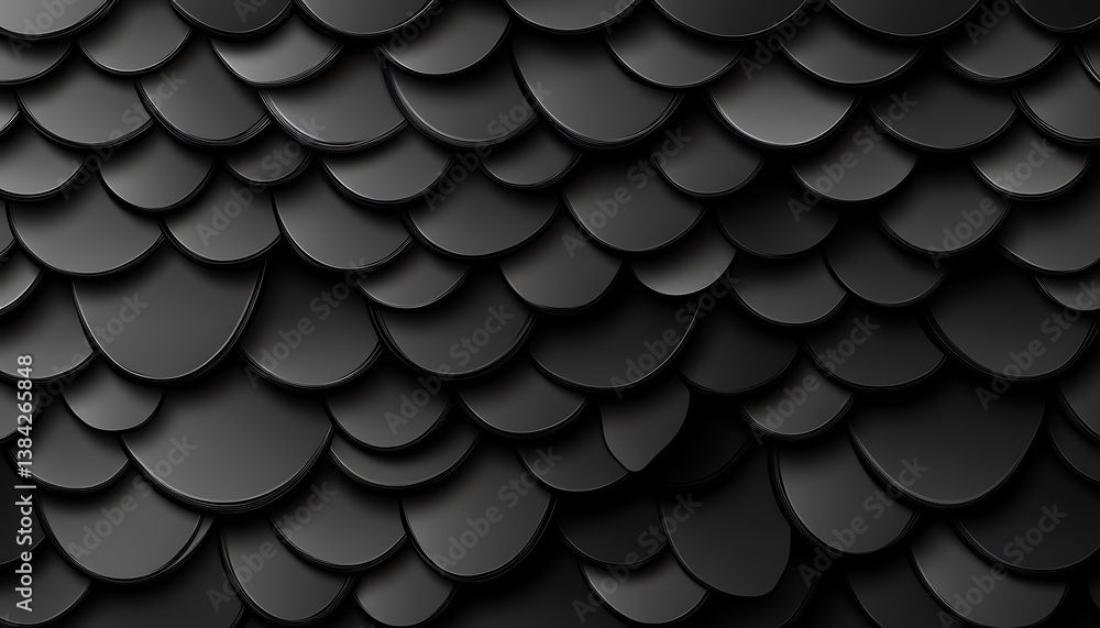 Dark gray layered semicircle tiles creating a visually interesting pattern Dark gray layered semicircle tiles creating a visually interesting pattern