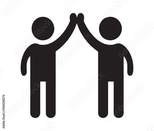 High Five Stick Figure Icon – Symbol of Friendship and Teamwork. Simple Black Silhouette of Two People Giving a High Five