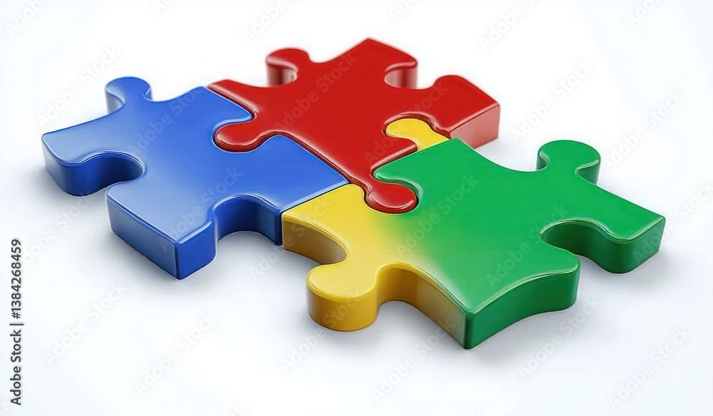 Colorful Interlocking Jigsaw Puzzle Pieces Red Green Blue Yellow in Minimalist Style Concept for Teamwork Collaboration Brainstorming Success and Strategy Colorful Interlocking Jigsaw Puzzle Pieces Red Green Blue Yellow in Minimalist Style Concept for Teamwork Collaboration Brainstorming Success and Strategy