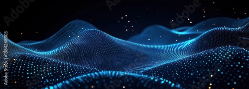 Digital Waves Background Abstract Art Cybernetic Particles Fluid Lines Glowing Dots Minimalistic Design Neon Lights