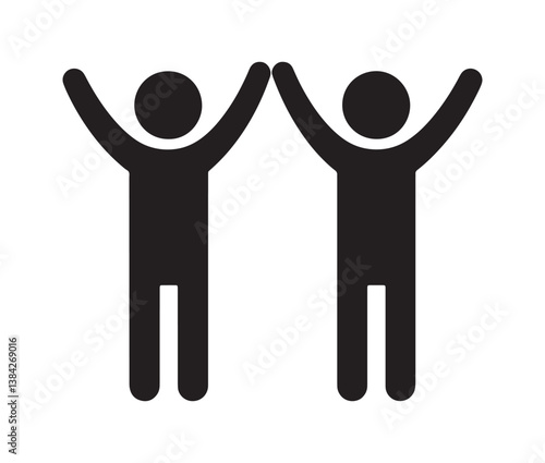 High Five Stick Figure Icon – Symbol of Friendship and Teamwork. Simple Black Silhouette of Two People Giving a High Five