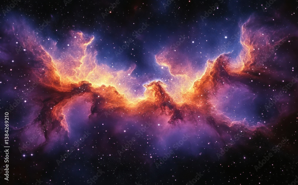 Fototapeta premium Cosmic Nebula and Interstellar Stars in Vibrant Violet and Amber