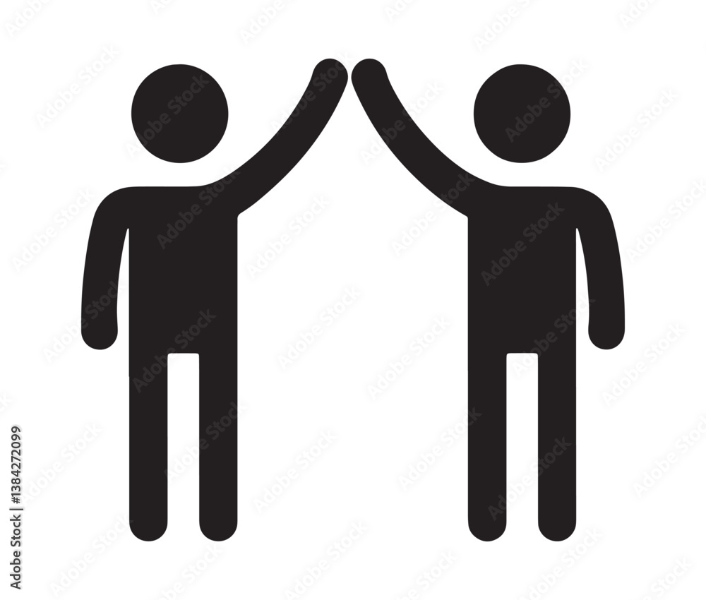 High Five Stick Figure Icon – Symbol of Friendship and Teamwork. Simple Black Silhouette of Two People Giving a High Five High Five Stick Figure Icon – Symbol of Friendship and Teamwork. Simple Black Silhouette of Two People Giving a High Five