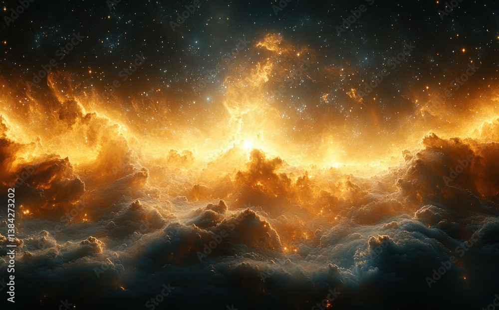 Fototapeta premium Stunning Cosmic Nebula with Interstellar Clouds and Glowing Stars in the Universe