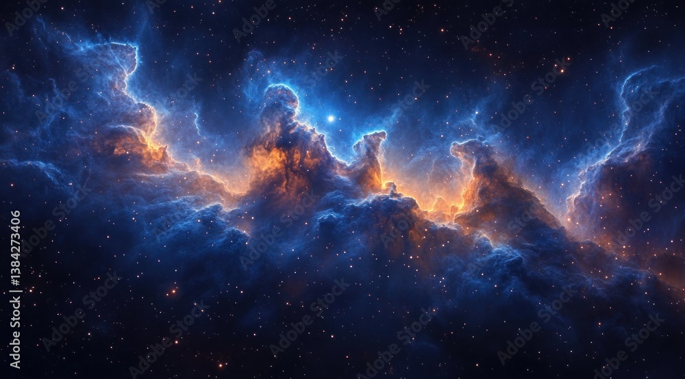 Obraz premium Cosmic Nebula Glowing in Deep Space with Bright Stars and Ethereal Gas Clouds
