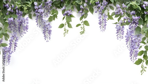 Delicate purple flowers cascading down, framing a blank space