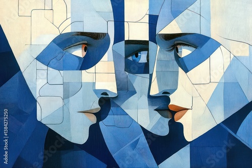Geometric Illustration of Scientists Conducting Research on Virus and Microbiology in Laboratory with Microscopes and Modern Equipment