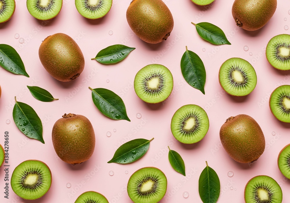 Fototapeta premium Fresh green kiwi, a healthy fruit ingredient, isolated on white