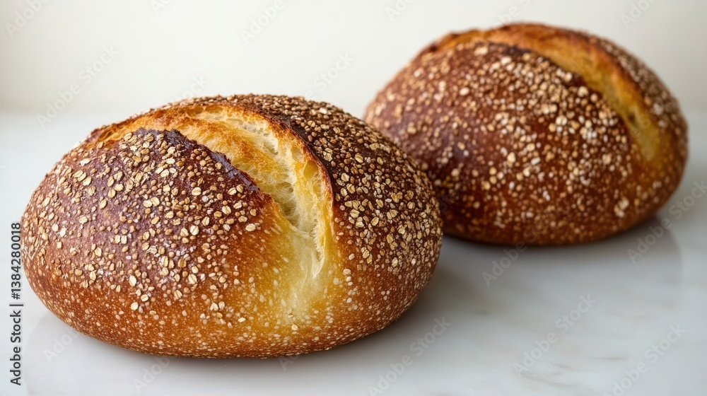 Two Freshly Baked Bread Buns on a Clean White Surface for Culinary Use Two Freshly Baked Bread Buns on a Clean White Surface for Culinary Use