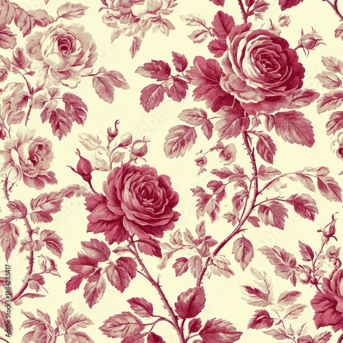 Wallpaper Mural Vintage Rose Floral Pattern on Cream Background for Home Decor Torontodigital.ca