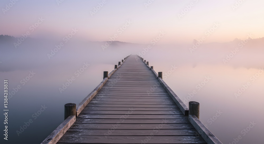 Fototapeta premium Wooden Dock Over Misty Lake