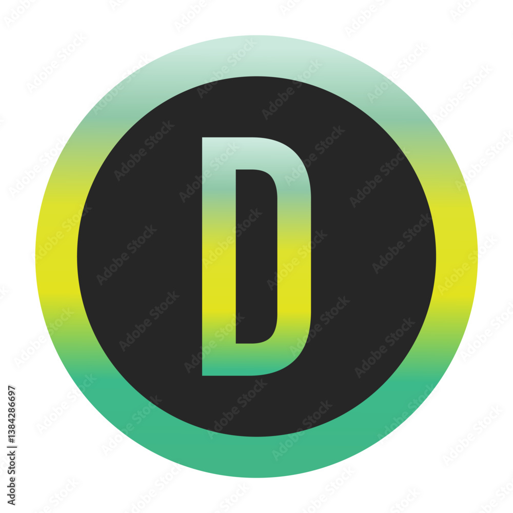 Bold Green and Yellow Capital Letter D on a Black Circle with a Gradient Eco-Friendly Border Representing World Environment Day and Sustainability