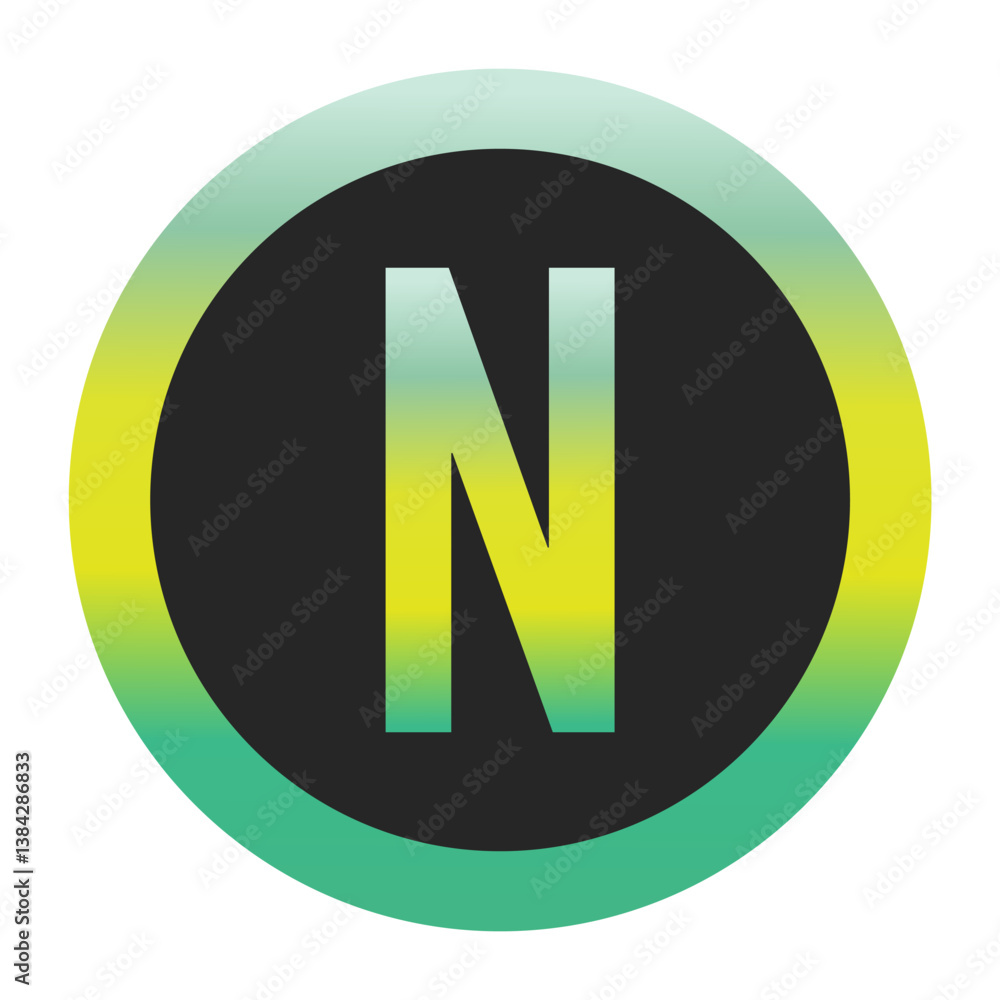 Bold Green and Yellow Capital Letter N on a Black Circle with a Gradient Eco-Friendly Border Representing World Environment Day and Sustainability Bold Green and Yellow Capital Letter N on a Black Circle with a Gradient Eco-Friendly Border Representing World Environment Day and Sustainability