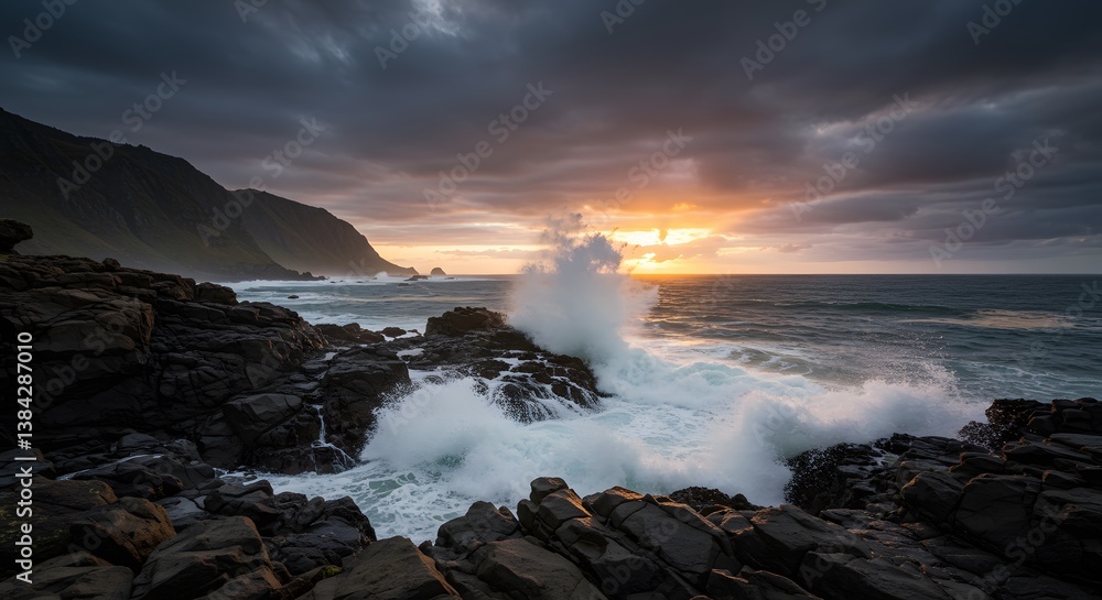 Obraz premium Coastal Waves at Sunset