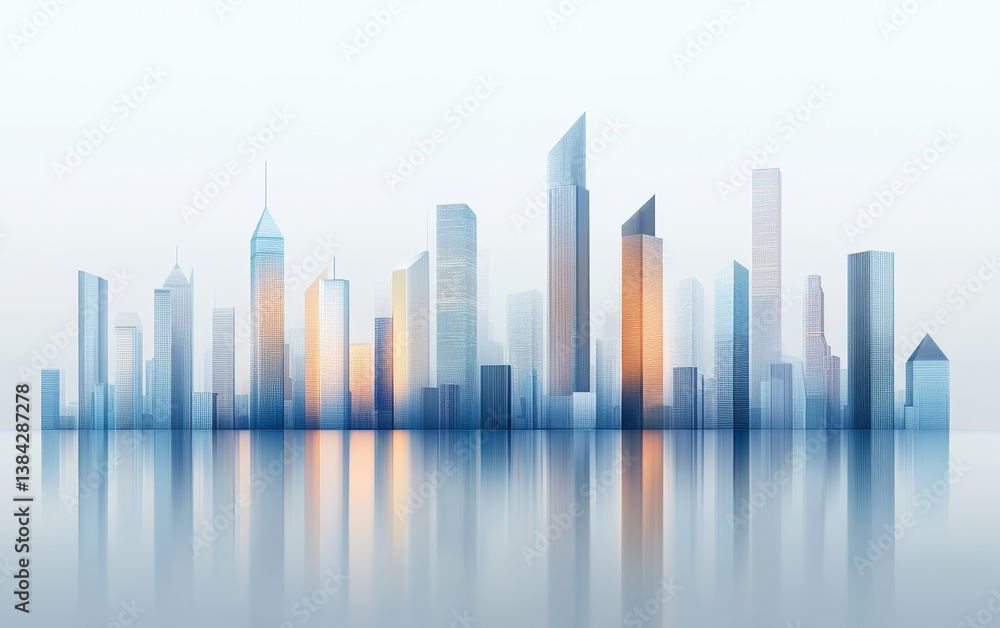 Modern urban skyline landscape with 3D effect Modern urban skyline landscape with 3D effect