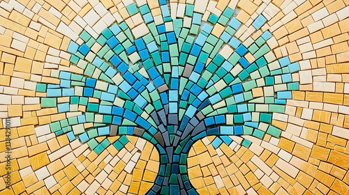 Colorful Mosaic Tree Design On A Wall