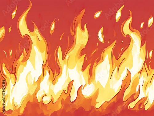 Fiery inferno illustration showcasing stylized flames against vivid backdrop
