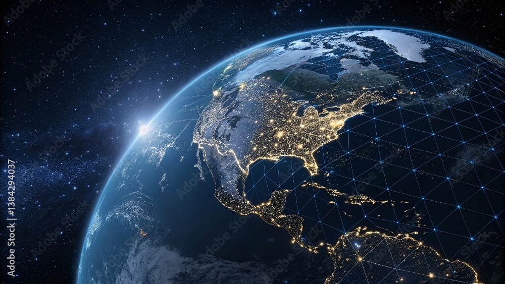 Obraz premium Stunning Earth View from Space with Bright City Lights and Stars 