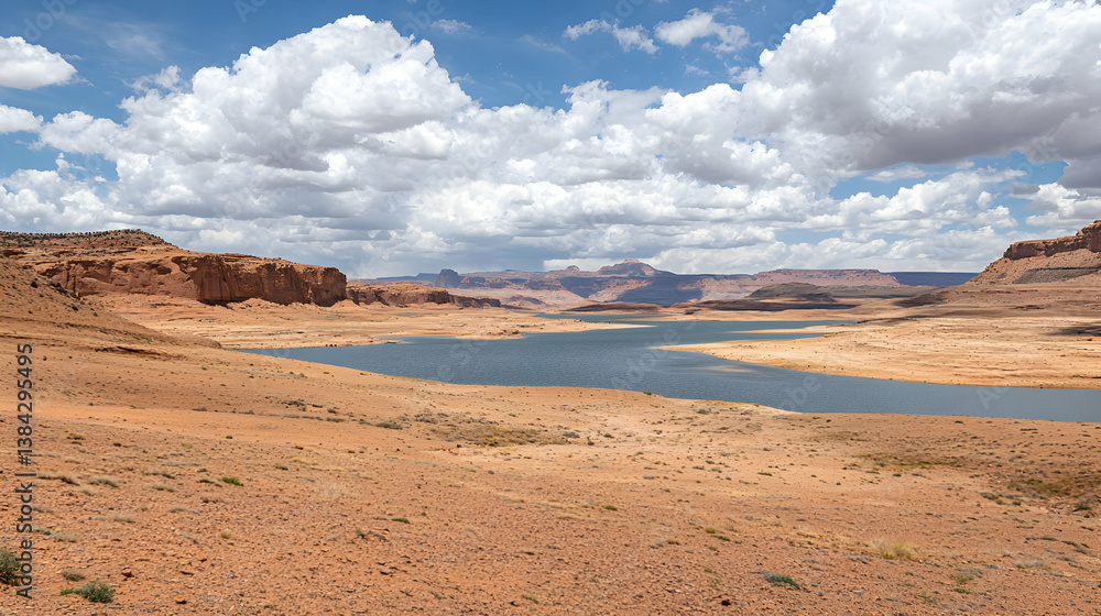 Panoramic Desert Lake Landscape With Mountains Panoramic Desert Lake Landscape With Mountains