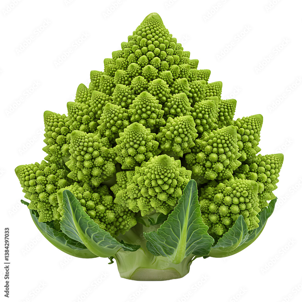 Fractal patterned Romanesco broccoli vibrant green isolated on transparent background Fractal patterned Romanesco broccoli vibrant green isolated on transparent background