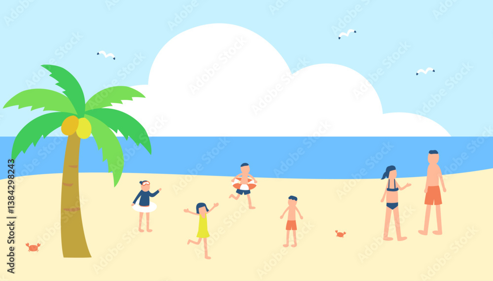 Obraz premium 海で遊ぶ人々のイラスト 