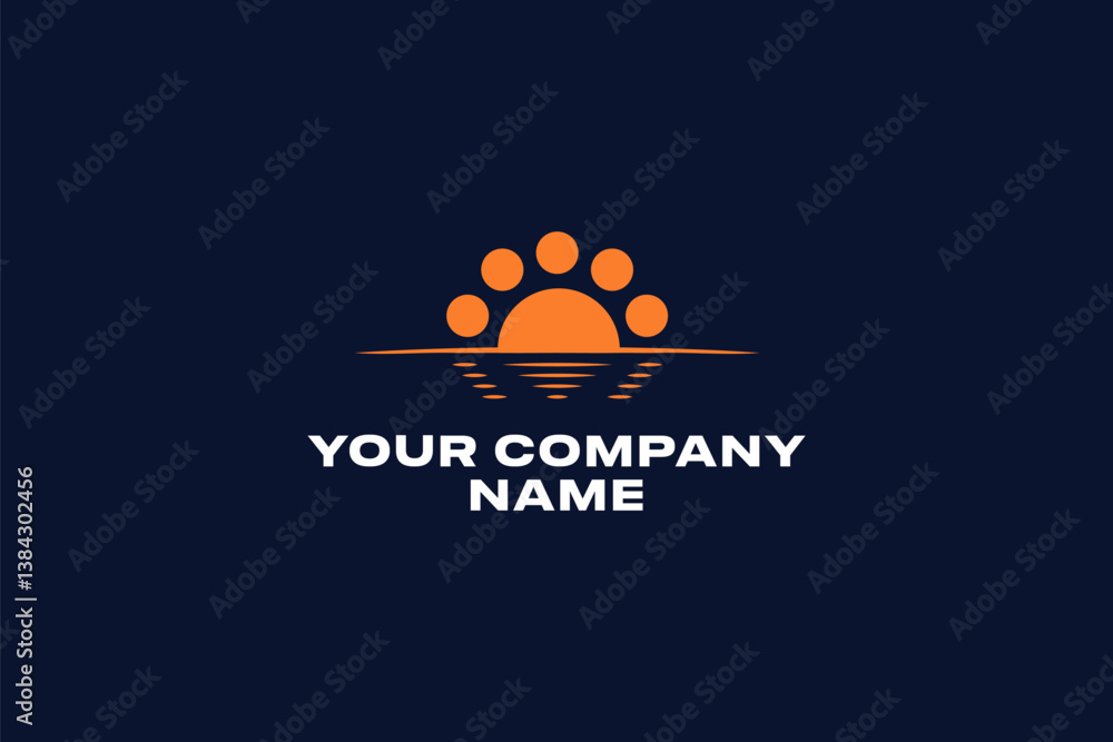 Horizon Sunset Logo. features a sleek and modern depiction of the sun rising (or setting) over the horizon. The bold orange hues symbolize energy, optimism, and progress.