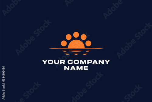 Obraz na płótnie Horizon Sunset Logo. features a sleek and modern depiction of the sun rising (or setting) over the horizon. The bold orange hues symbolize energy, optimism, and progress. w salonie