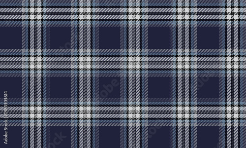 Seamless plaid, blue, navy, white, black, stylishly combined, suitable for designing clothes, skirts and pants, creating a modern and striking look.