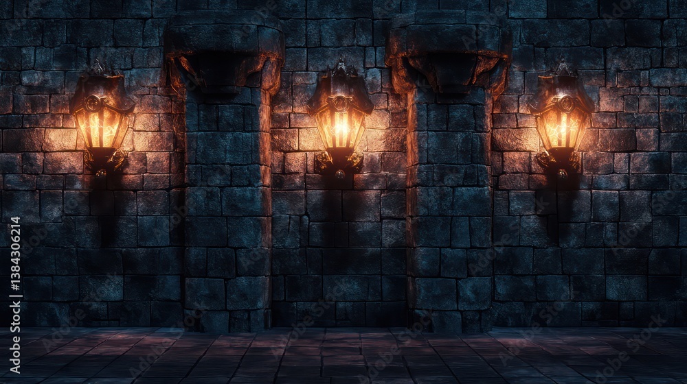 Fototapeta premium Dark Lanterns Arches Background