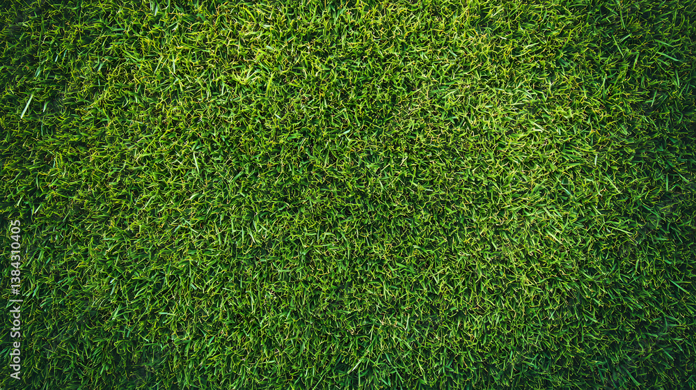 Fototapeta premium Top-down view of vibrant green grass texture, ideal for nature backgrounds and eco-themed design projects.