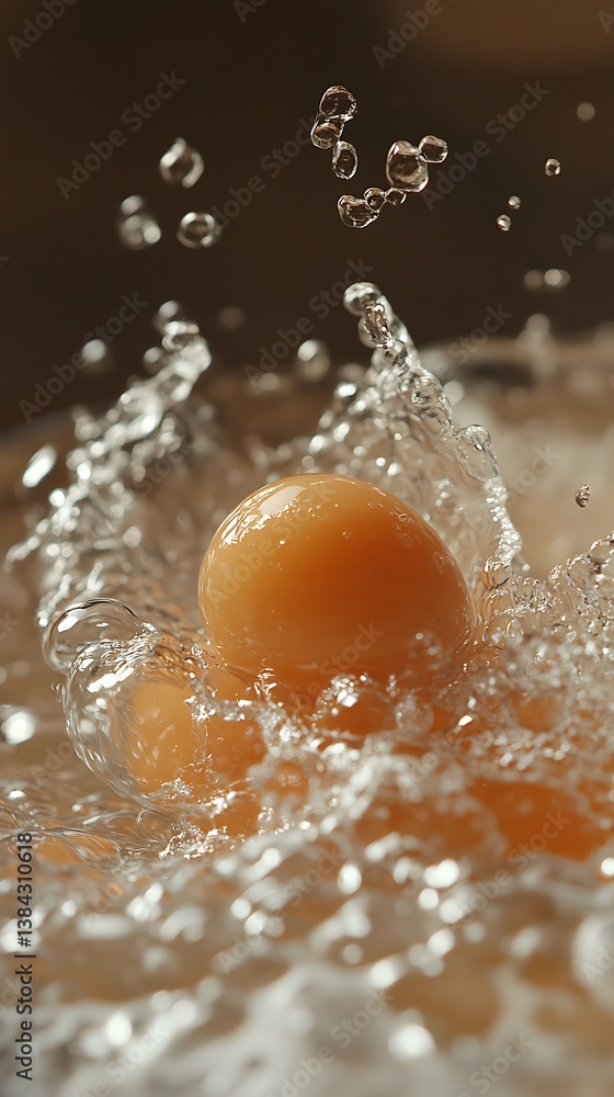 Eggs being splashed by water creating droplets in motion Eggs being splashed by water creating droplets in motion