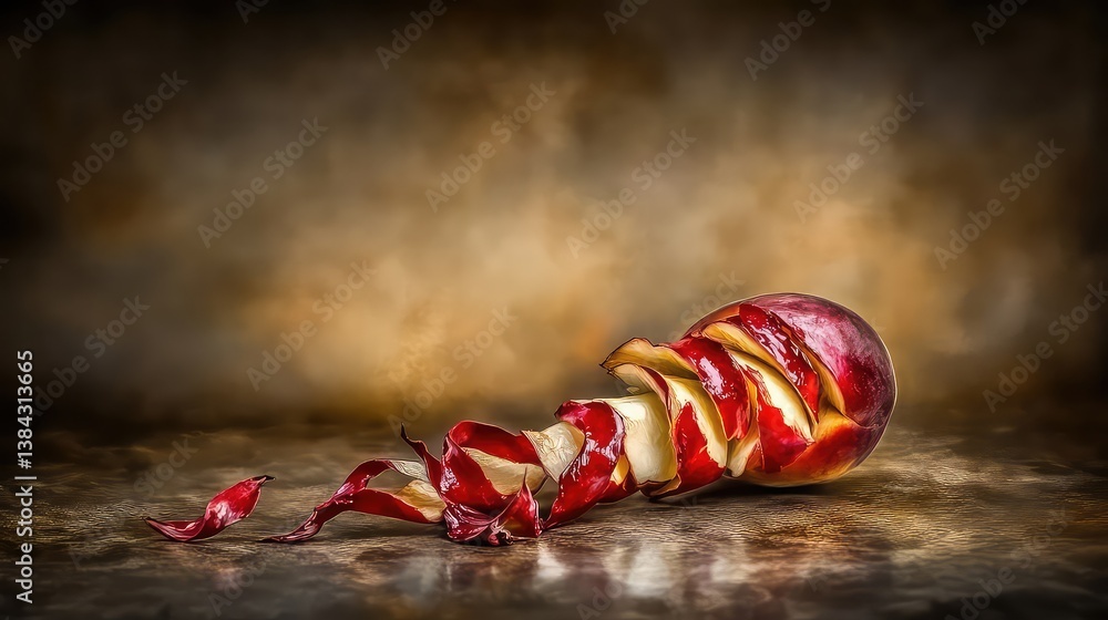 Naklejka premium A sliced red apple on a wooden surface