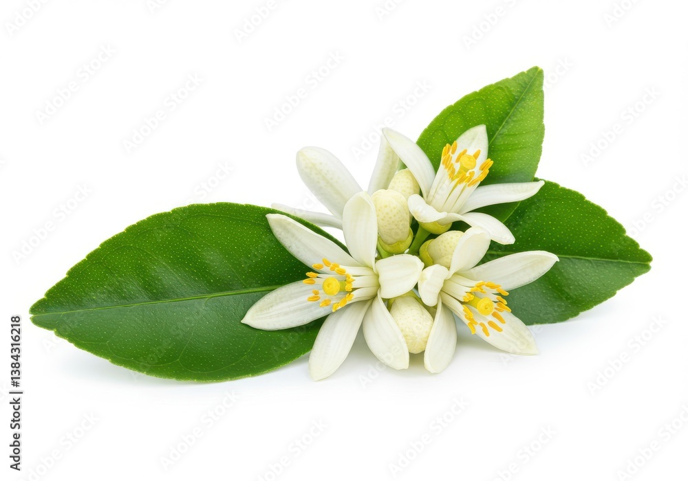 Fototapeta premium Delicate white citrus blossoms vibrant