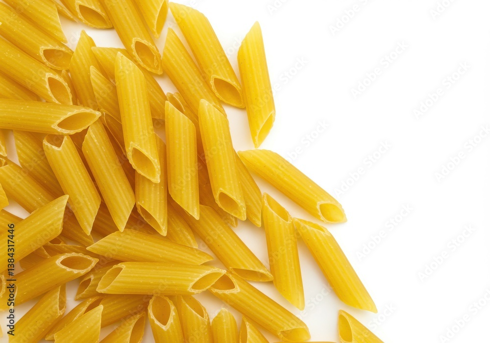 Uncooked penne pasta bright yellow Uncooked penne pasta bright yellow