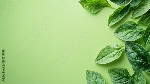 Obraz na płótnie A cozy National Spinach Day background featuring fresh spinach leaves with deep green color and healthy nutrients, against a soft green gradient, macro shot w salonie