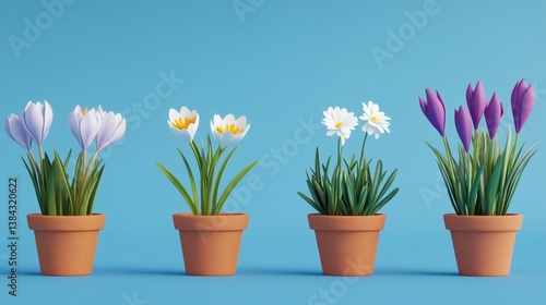Wallpaper Mural Spring flowers potted plants blue background growth Torontodigital.ca